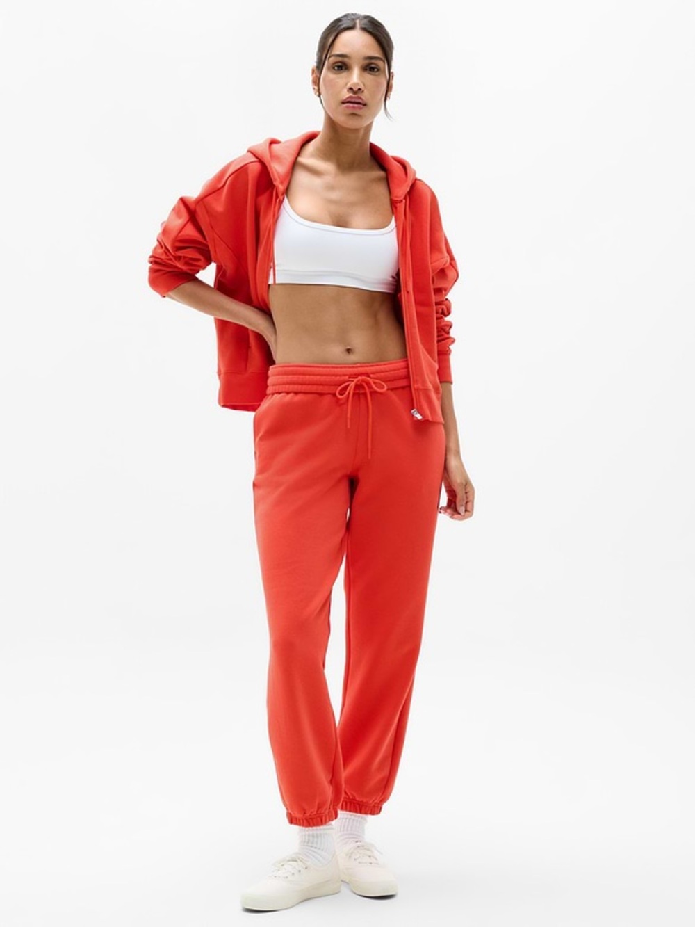 Athleta Women's Cropped Zip Hoodie & Joggers Set in Cardinal Red